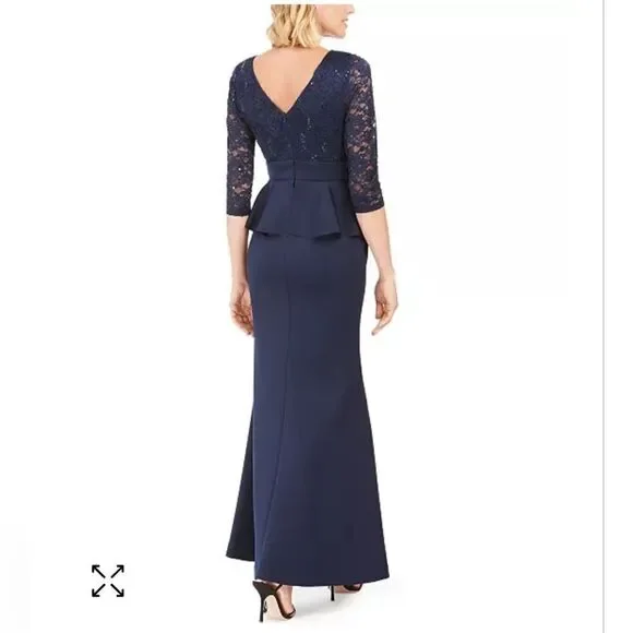 Jessica Howard women's navy blue Size scuba lace peplum maxi